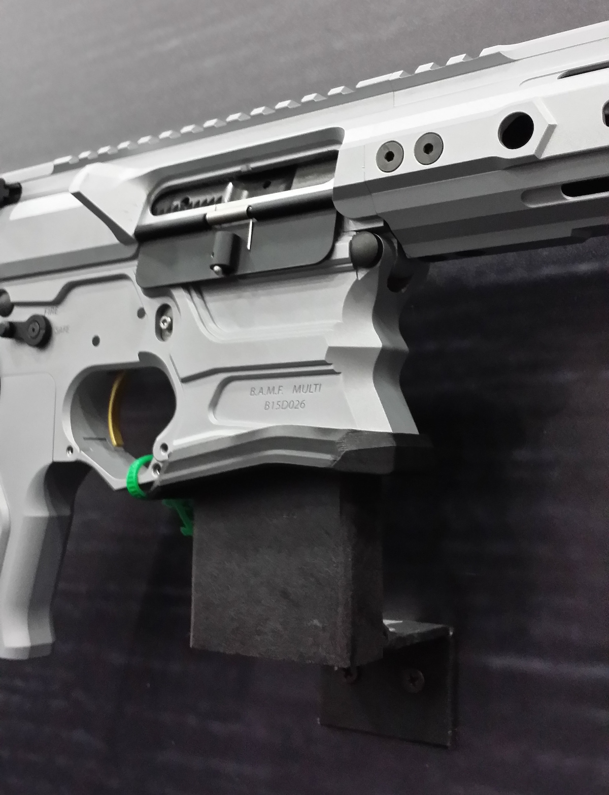 The Evolve is equipped with an American Trigger Corporation AR Gold Trigger. 