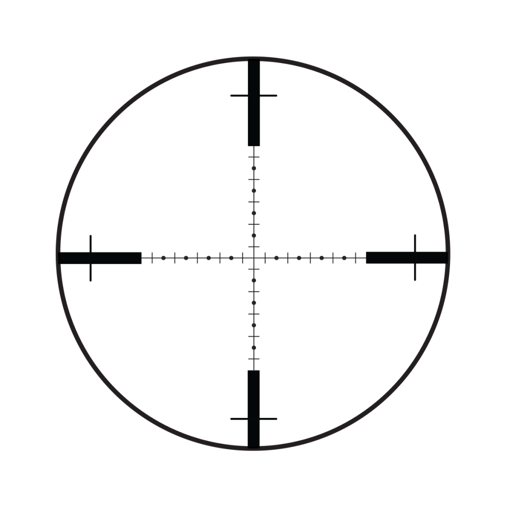 This Burris G2B is a classic example of a mil-dot reticle, so named because the "distance" between the centers of two adjacent dots is one milliradian. 