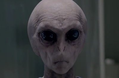 This image is from the new series of the X-Files where Scully imagines herself turning into an alien.  The whole premise of the series is that real stolen alien technology will be used to fake an alien invasion. 