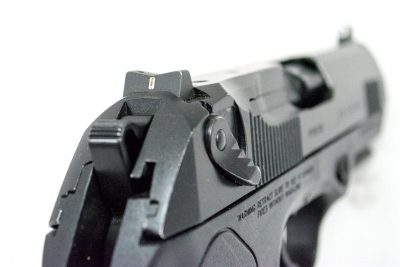 The rear sight on XS Big Dots is a simple shallow "V" shape with an illuminated vertical post. 