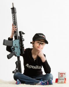 Although Alexis started with rimfires, she has recently upgraded to centerfires like this AR (as well as a 9mm pistol).