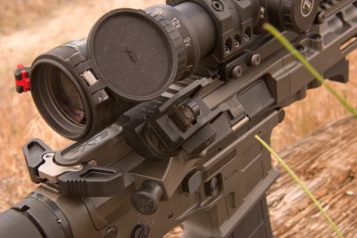 Dueck Defense Rapid Transition sights operate like standard A2 sights allowing for use at any range as needed.