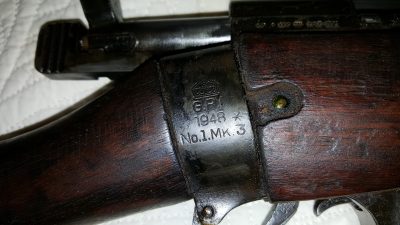 Even though on the gun it actually says the number 3, usually I see people use the Roman numeral III, which is strange.  This is my copper wrapped Enfield, which is a story all its own. Just what that story is has been a matter of conflicting memories, or speculation. 