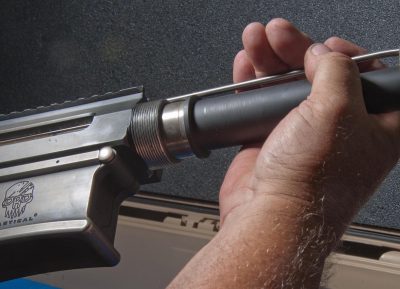 DRD Tactical Takedown Kivaari Semi-Auto .338 Lapua Magnum TAKEDOWN STEP 2: Line up the gas tube and the barrel and then lock into place.