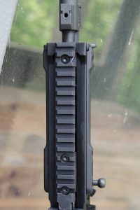 The fore end of the carbine comes with Picatinny rail for attaching accessories.