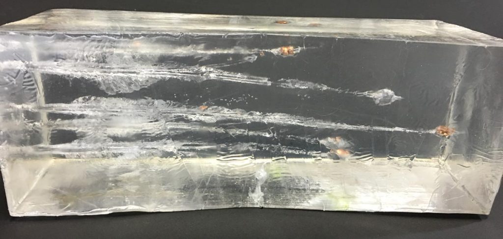 Ammo Test: Sig Sauer Elite Performance .357 Sig V-Crown Aggressive expansion began a couple of inches into the Clear Ballistic gelatin block.