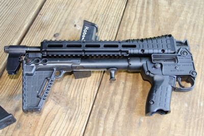 Folding 9mm Carbine—Kel-Tec's New SUB-2000 Gen II 9mm With a simple press of a button, the SUB-2000 can be folded into a short 16.25-inch package.