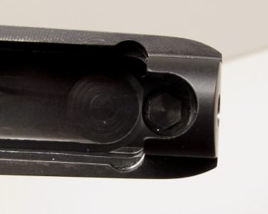 Ruger had to modify the underside of the slide to allow for installation of the front sight attachment screw.