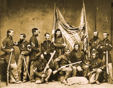 One of the most famous Civil War photographs showing the Henry Rifle was this shot taken by Mathew Brady of the color bearers and color guard from the 7th Illinois Volunteer Infantry. Image courtesy R.L. Wilson, from his book Winchester An American Legend. 