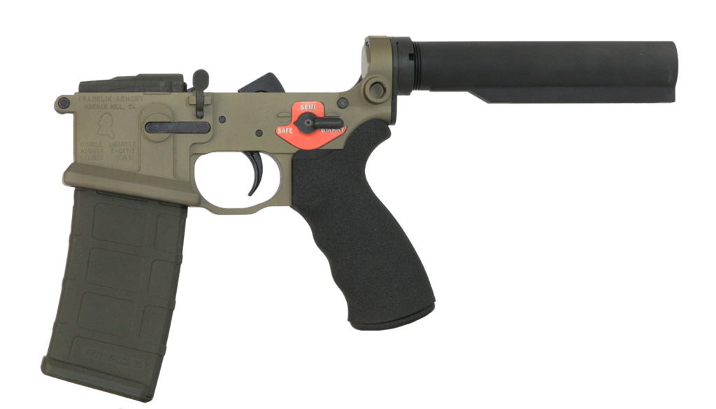 The BFS is designed to "drop in" to a wider range of AR-15 lowers with minimal fitting and fuss. Note the red selector markings "plate" under the ambidextrous selector. Image courtesy of Franklin Armory.