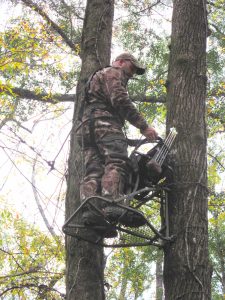 When setting up on a field edge tree near an active trail, place your stand in a spot that is generally downwind and right on the edge, so you don’t spook deer from the area.