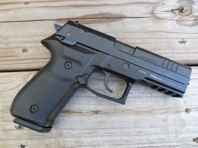 The frame-mounted, ambidextrous manual safety is one of the more distinctive features on the pistol.