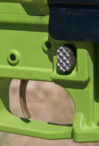 Retention pins, the magazine release and the trigger pins are titanium to save weight.