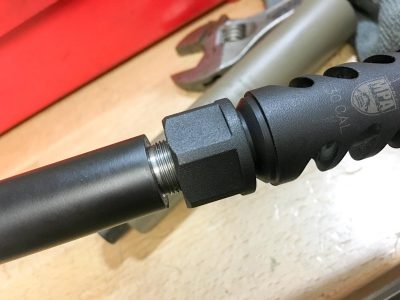 SMG Company Makes a Precision Rifle? MPA BA Lite PCR—Full Review The muzzle brake uses a counter-rotating lock nut to time the proper direction of the baffles.