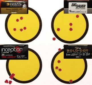 Shooting from a braced off-hand position, 10 yard groups averaged 1.95 inches for the four loads tested. The light-weight Polycase ARX was a stand out with a sub one inch group. 