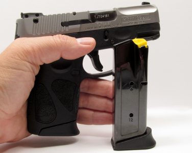 Taurus includes two magazines with the PT 111. Both have extended baseplates that allowed the author to get all three fingers comfortably on the grip. 