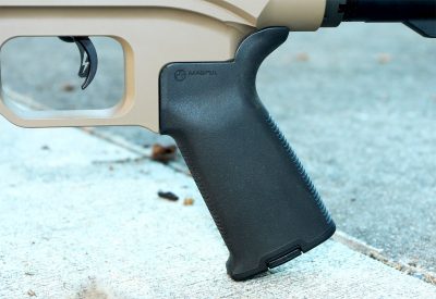 The MOE grip provides a sure grip in any condition and the adjustable trigger came in a svelte 2-pound pull out of the box.