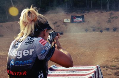  Author, Becky Yackley, shooting Cowboy Action stage during the 2015 NRA World Shooting Championship, shooting a Winchester 1873.