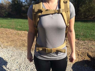 The chest strap and the waist strap help to balance the load and secure the pack. 