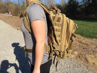 I made the GF take a photo with the pack on. She liked the way it fit, said it was indeed comfortable. 