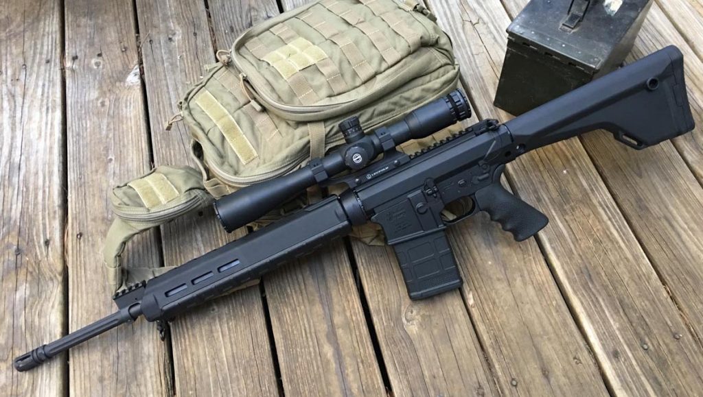 The Windham Weaponry R20FFTM-308 is an AR-10 type design with a fixed, rifle -length stock. 