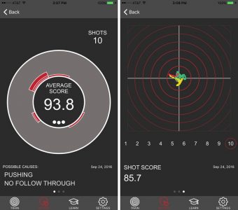 The software allows drill down into every practice session and provides scoring and feedback on every shot with words and graphical representation.