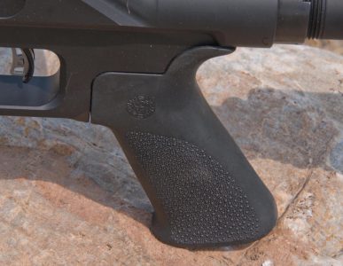 The AR-pattern grip performed well, and can be easily swapped out with any other AR-pattern grip.