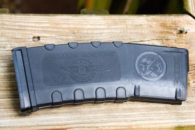 The rifle comes with one 30-round polymer magazine branded with the Freedom Munitions logo.