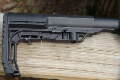The buttstock on the G.I. is a Mission First Tactical Battlelink Minimalist MilSpec unit.