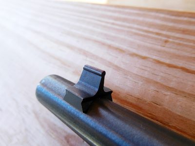 The front blade sight topped by a bead is easy to use and is rugged.
