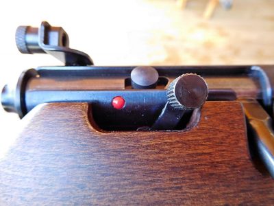 One of the most important features of the Rascal is its safety, which allows the rifle to be cycled while engaged and reveals a red dot when ready to fire.