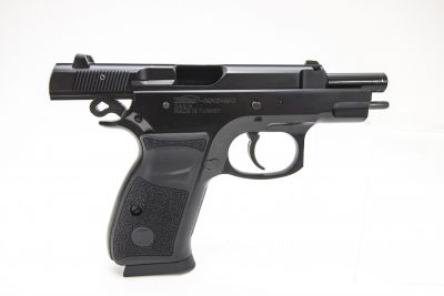 Note the very small slide height of the C100 pistol, due to the fact the frame wraps up and around rails on the slide.