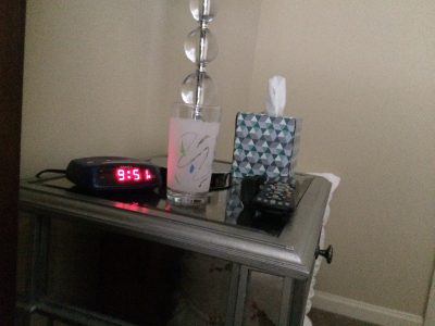 Time Yourself! How Long Does it Take to Execute Your Home Defense Plan? A look at the nightstand from the bed. It's about an arm and half-lengths away.