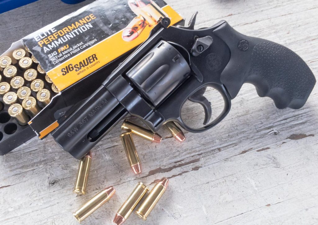 I tested the 586 with all .357 Magnum ammo, like this Sig Sauer 125-grain FMJ, as it was so comfortable to shoot higher power loads. 