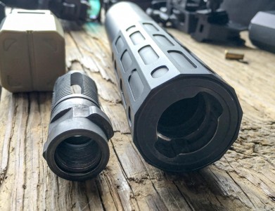 The muzzle devices have lugs to orient and hold the suppressor in place.
