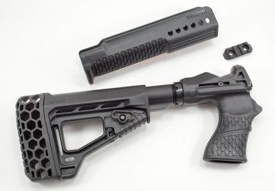 The Blackhawk Specops Gen III Shotgun stock also comes with a replacement forend.