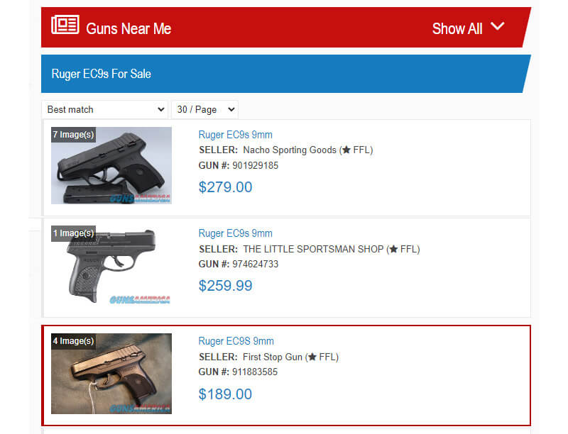 At any given time there are typically several Ruger EC9s pistols for sale. Individual price will vary.