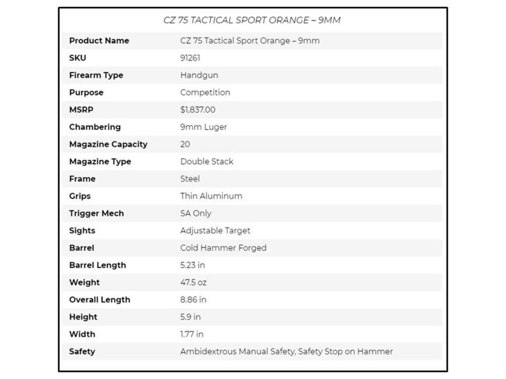 CZ 75 Tactical Sport Orange