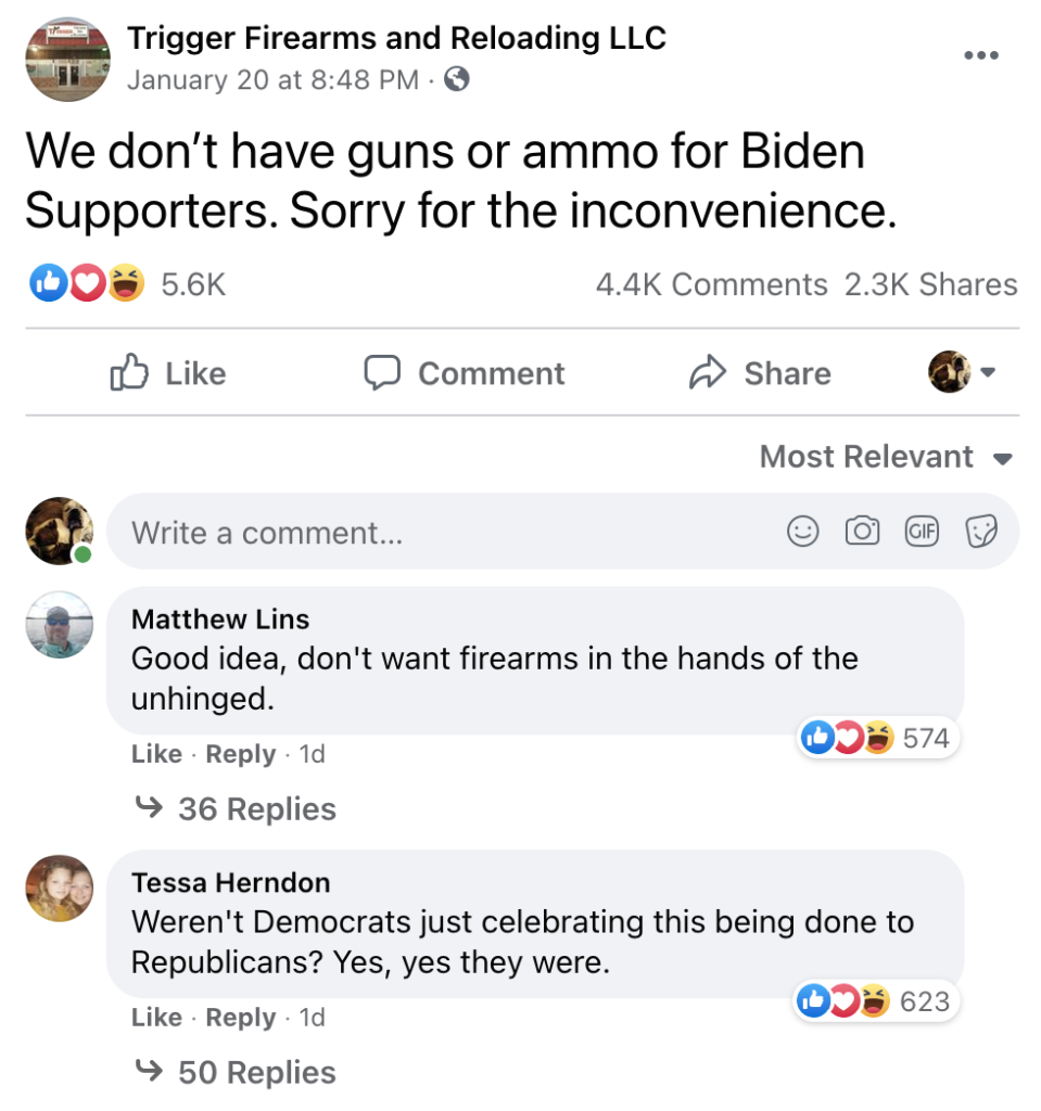 Missouri Gun Store Announces New Policy: No Guns, Ammo for Biden Supporters