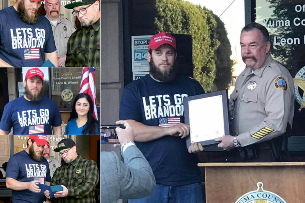 Marine Who Stopped Armed Robber Wears ‘Let’s Go Brandon’ Shirt to His Valor Award Ceremony 