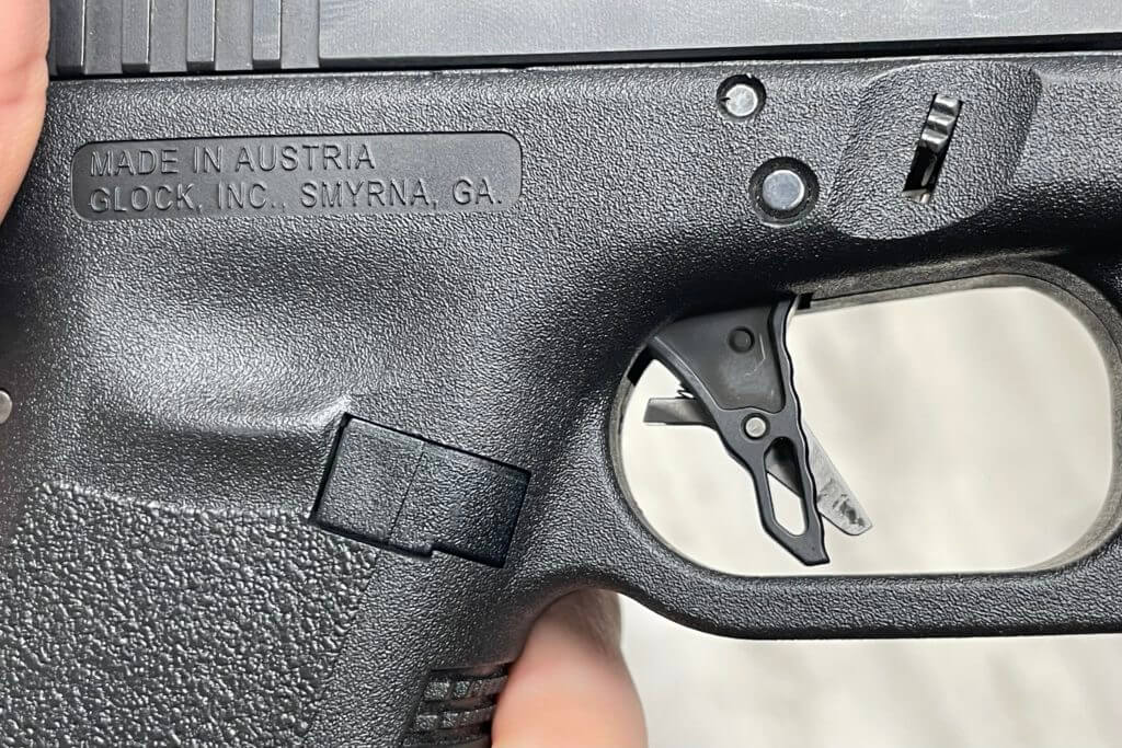 Killer Innovations Velocity Glock Trigger  close up installed in Glock 19