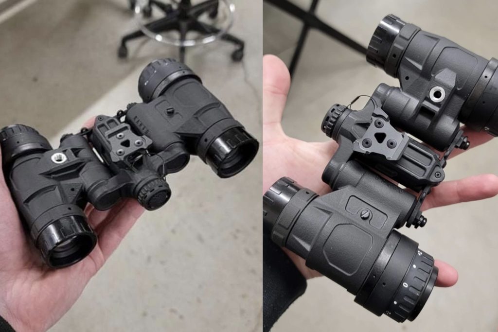Two Nocturn Industries Tanto UANVM monoculars joined together on Daisho articulating bridge