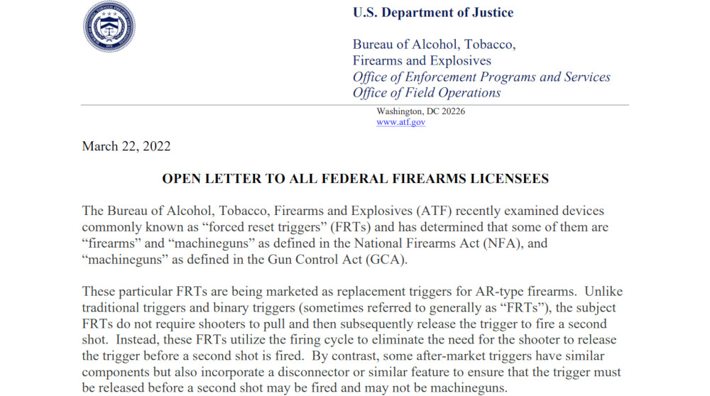 BREAKING: ATF Writes Open Letter to all FFLs with FRT Warning BREAKING: ATF Writes Open Letter to all FFLs with FRT Warning