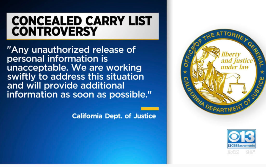 California DOJ Leaks Personal Info of All Concealed Carry Permit Holders