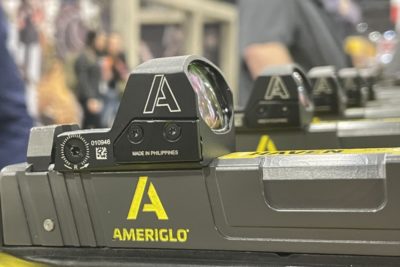 The AMERIGLO Haven® Red Dot and New Iron Sights as mounted on some pistols at SHOT Show 2023
