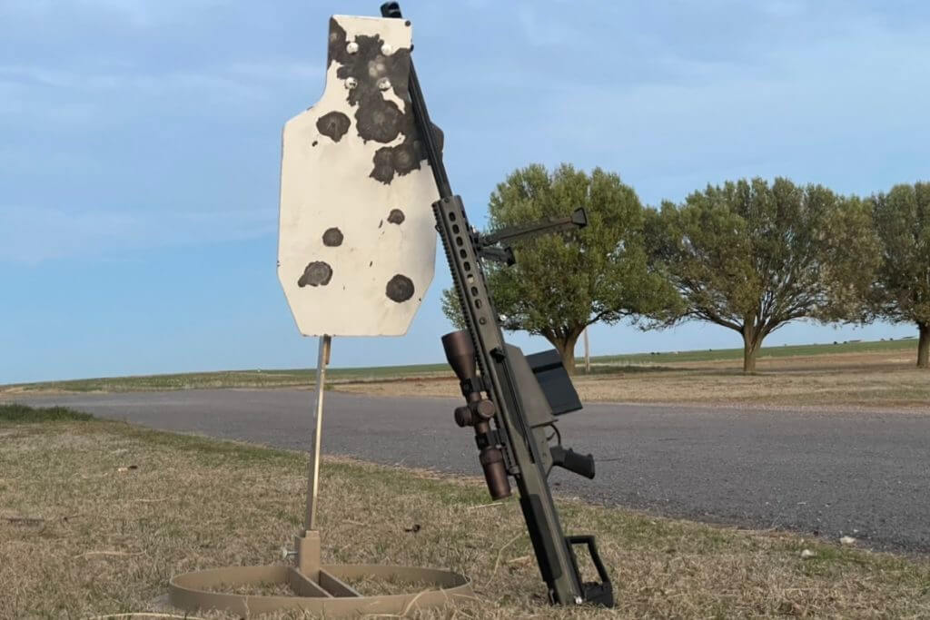 The unfazed TaTargets Goliath target standing proudly after shrugging of some 50 BMG from as close as 100 yards