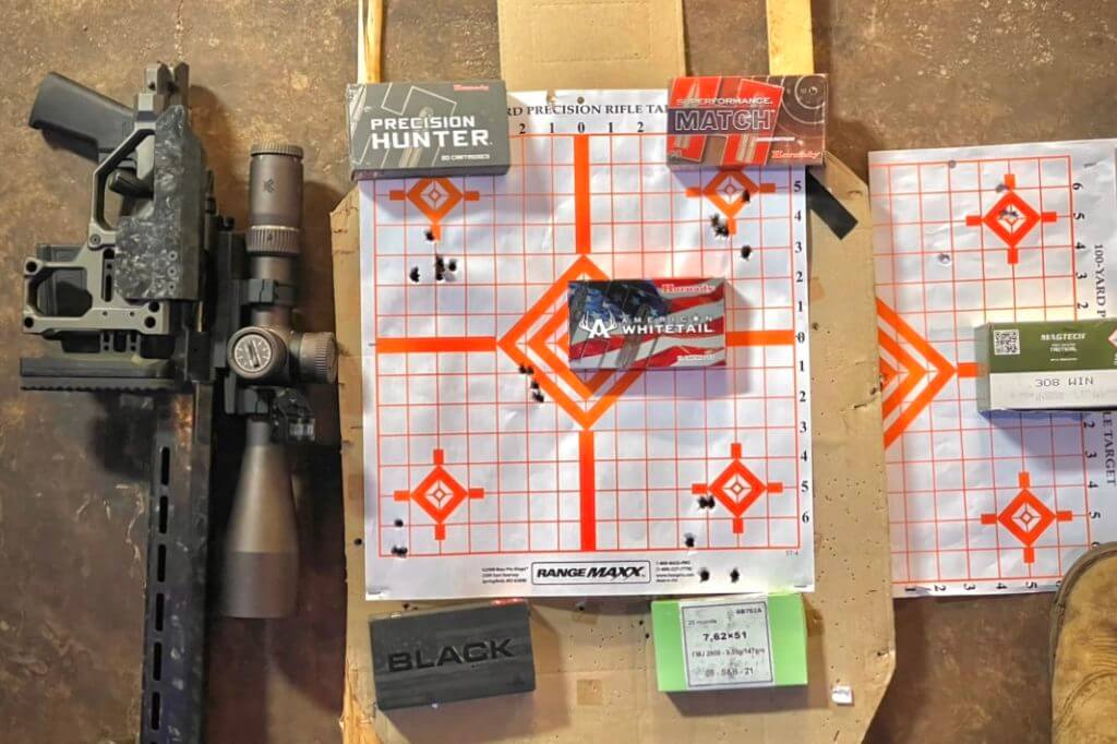 2 - Review: Christensen Arms MPR Put to the Test Boxes of ammunition placed next to their respective groups