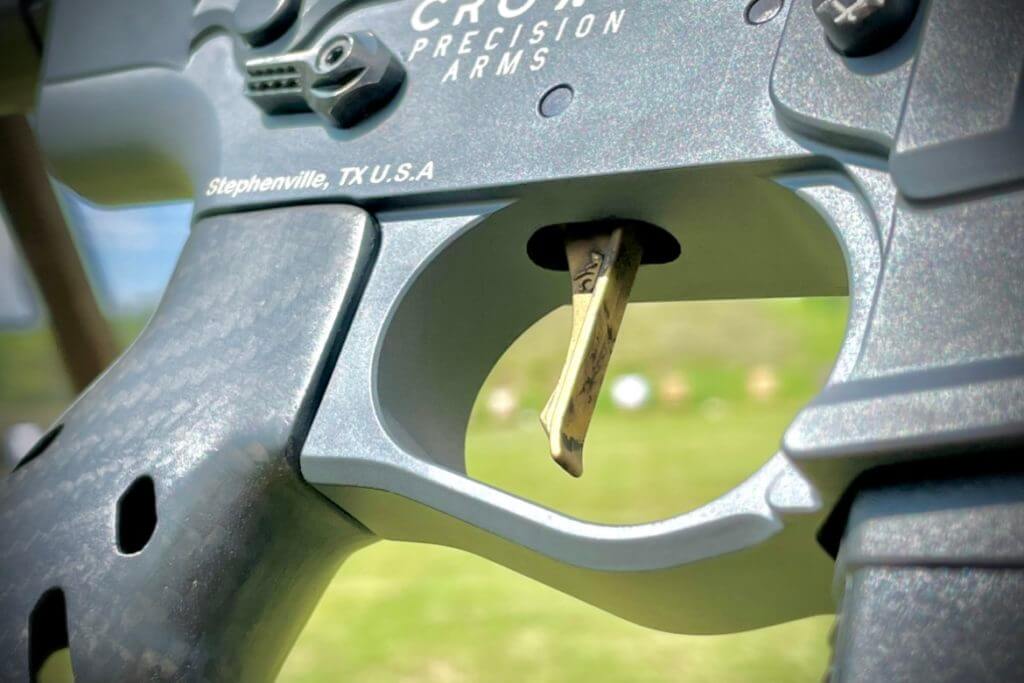 Meet the Ultralight Crown Precision Elite AR10 AR Gold drop-in trigger featured in the Crown Precision Elite