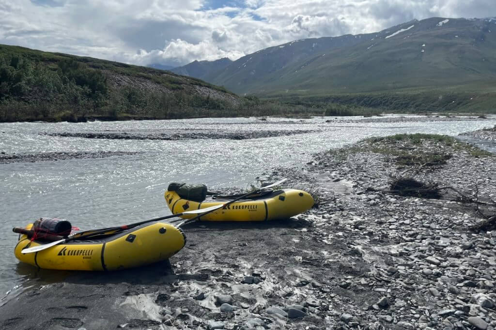 Backcountry Rafting: 9.1lb Kokopelli Rogue R-Deck Packraft Review Two Kokopelli Rogue R-Deck's sitting on the edge of the Alatna River in Alaska