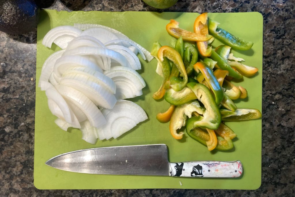 Vegetables being prepped for venison fajitas